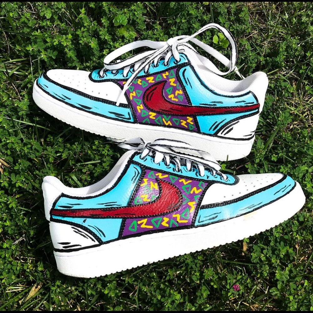 Nike Court Vision Low / Hand-painted / Size 8 / 90's Theme / Cartoon